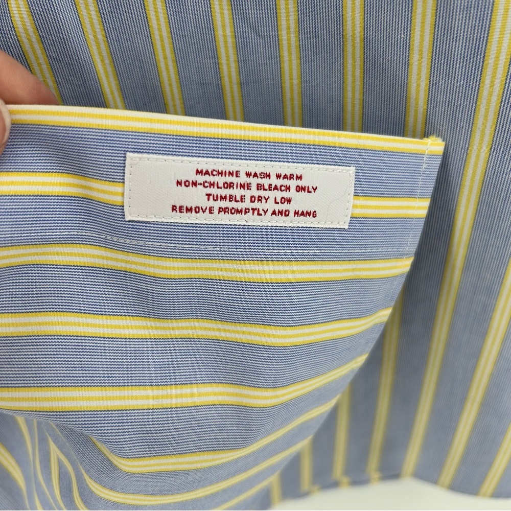 Brooks Brothers Dress Shirt Men’s 16 Button-Down Long Sleeve Striped Blue Yellow - Picture 4 of 9